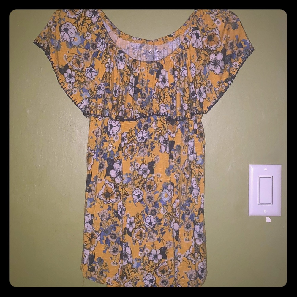 Girls size 14/16 yellow floral stretch collar tank